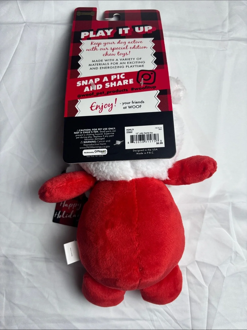 BNWT Woof Dog Toy. Santa 11”